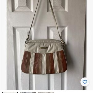 Vintage 80s Bag,  Purse, Handbag, brown & crème  Stripe Purse